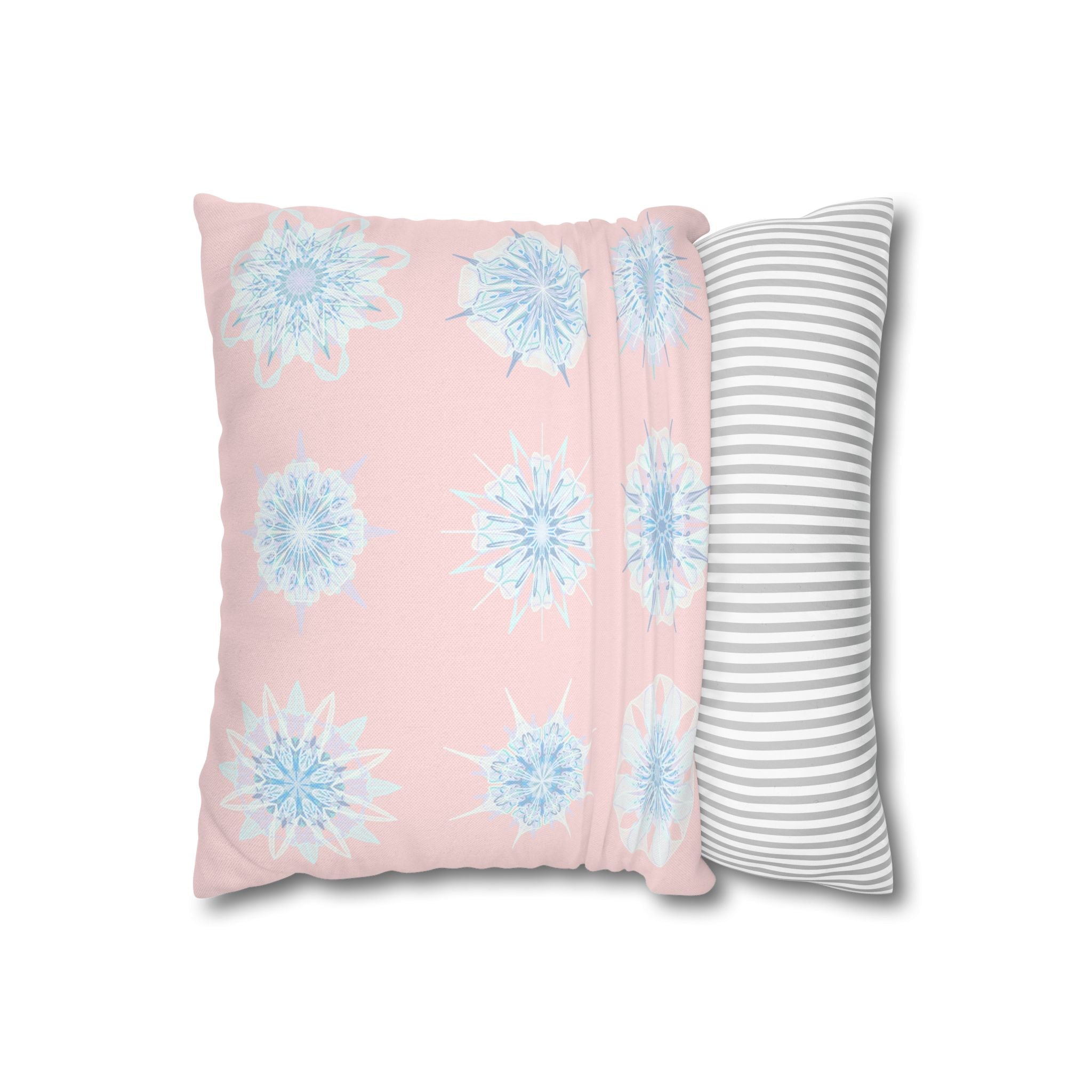 Christmas Snowflake pillowcase for bed - Spun Polyester Square Pillowcase Mandala Art - Original Fine Art - Hand - drawn, Soft Blush Pink - Blululi