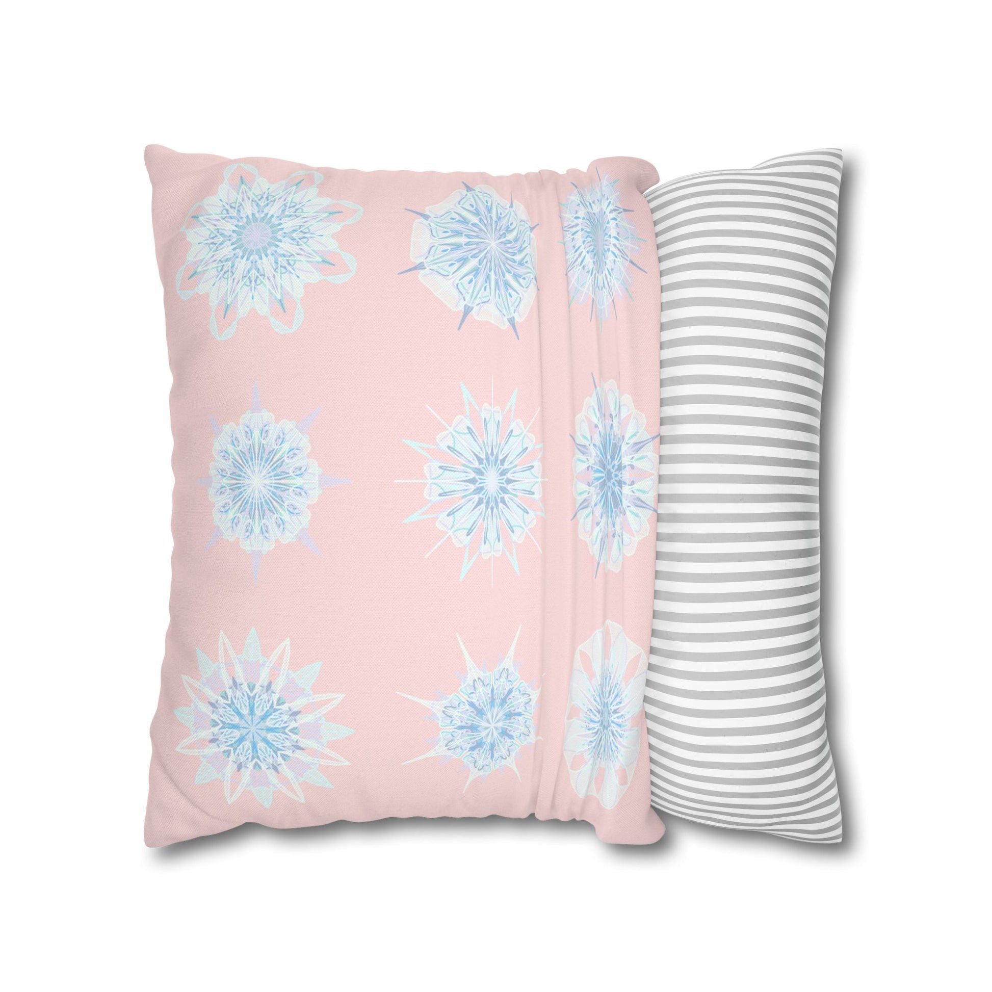 Christmas Snowflake pillowcase for bed - Spun Polyester Square Pillowcase Mandala Art - Original Fine Art - Hand - drawn, Soft Blush Pink - Blululi