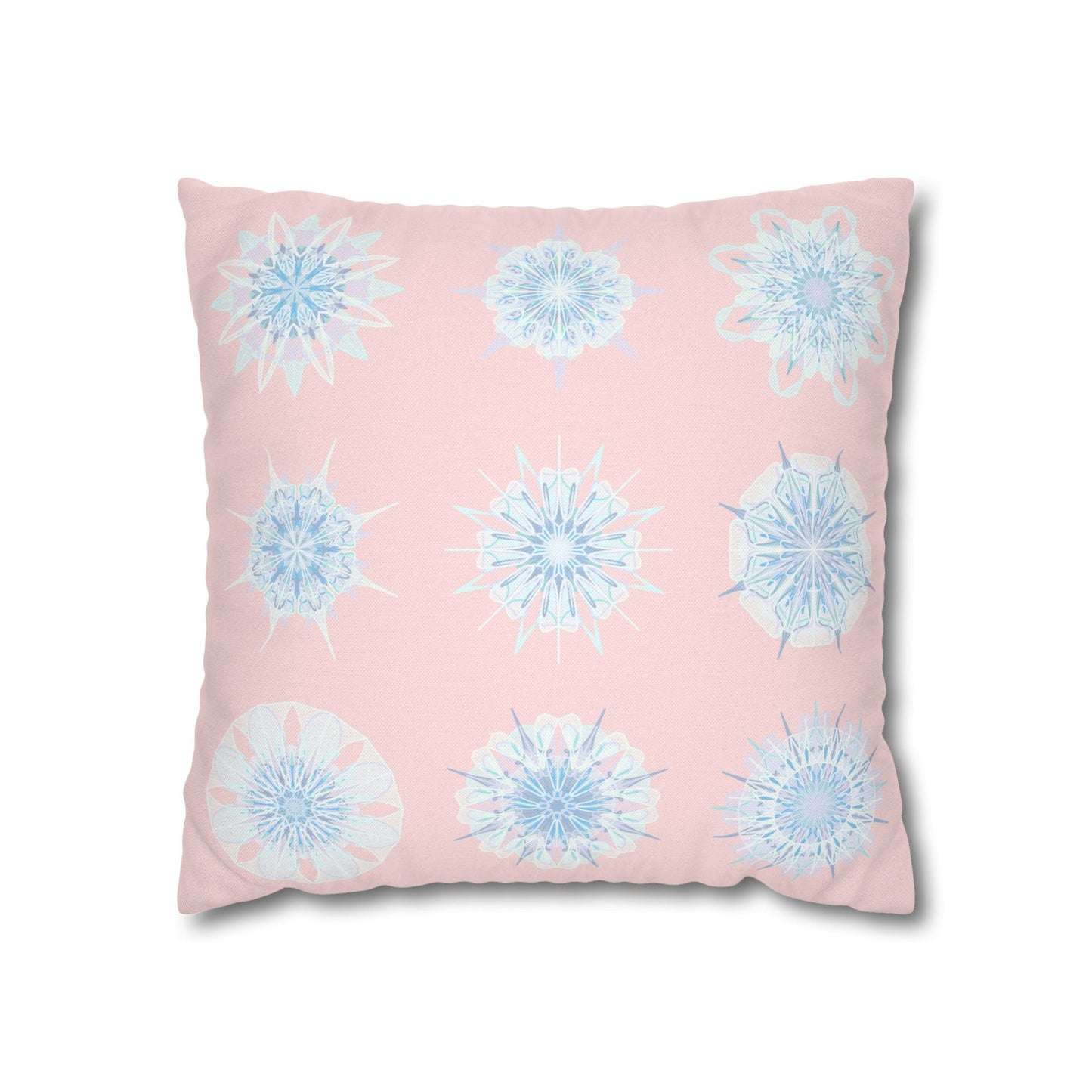 Christmas Snowflake pillowcase for bed - Spun Polyester Square Pillowcase Mandala Art - Original Fine Art - Hand - drawn, Soft Blush Pink - Blululi