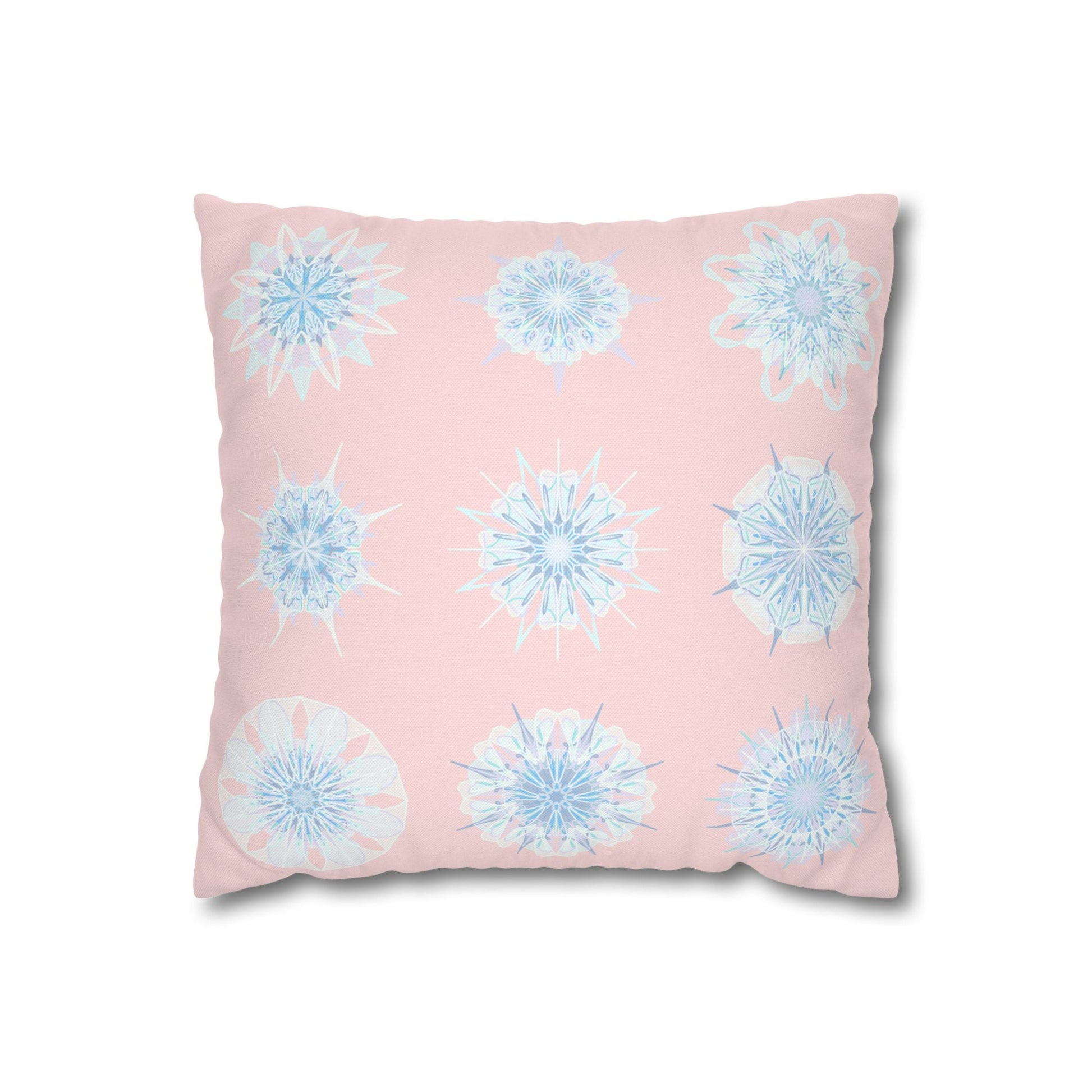 Christmas Snowflake pillowcase for bed - Spun Polyester Square Pillowcase Mandala Art - Original Fine Art - Hand - drawn, Soft Blush Pink - Blululi