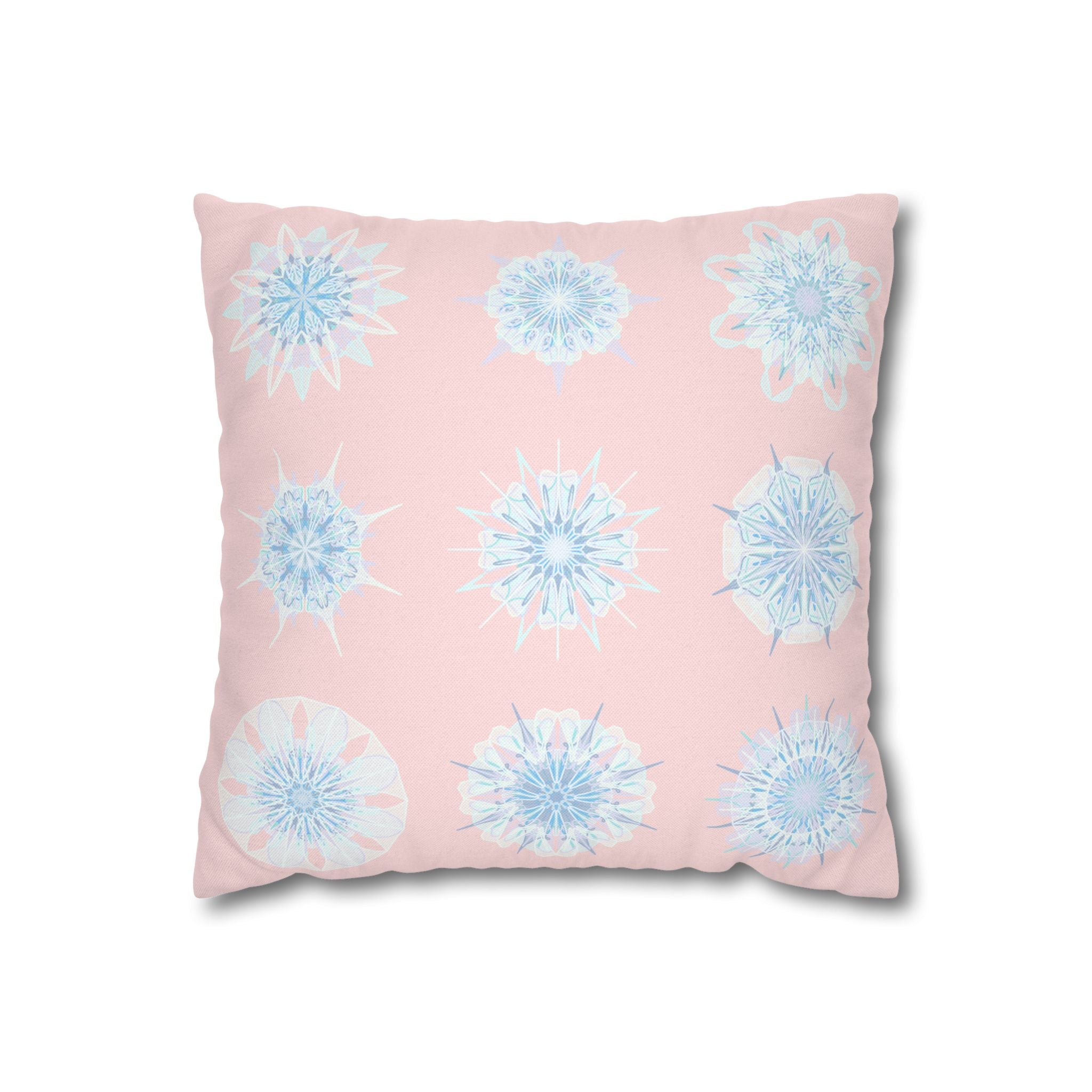 Christmas Snowflake pillowcase for bed - Spun Polyester Square Pillowcase Mandala Art - Original Fine Art - Hand - drawn, Soft Blush Pink - Blululi