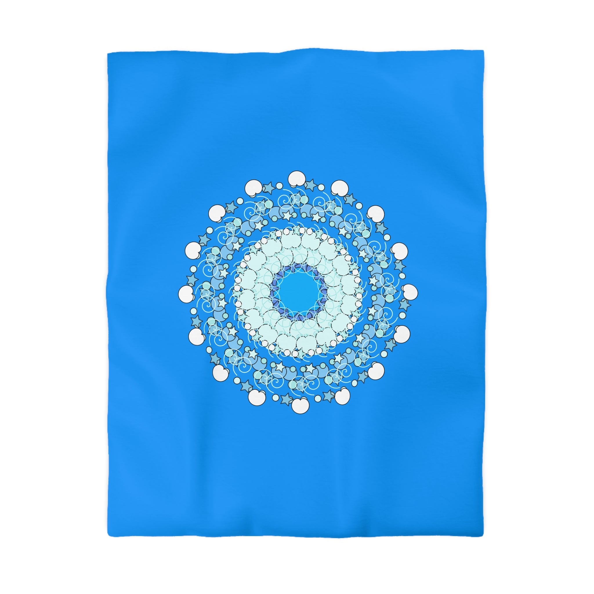 Christmas Snowflakes Microfiber Duvet Cover for Kids' Bed - Mandala Art Drawn by Hand - Mandala on Sky Blue background - Blululi