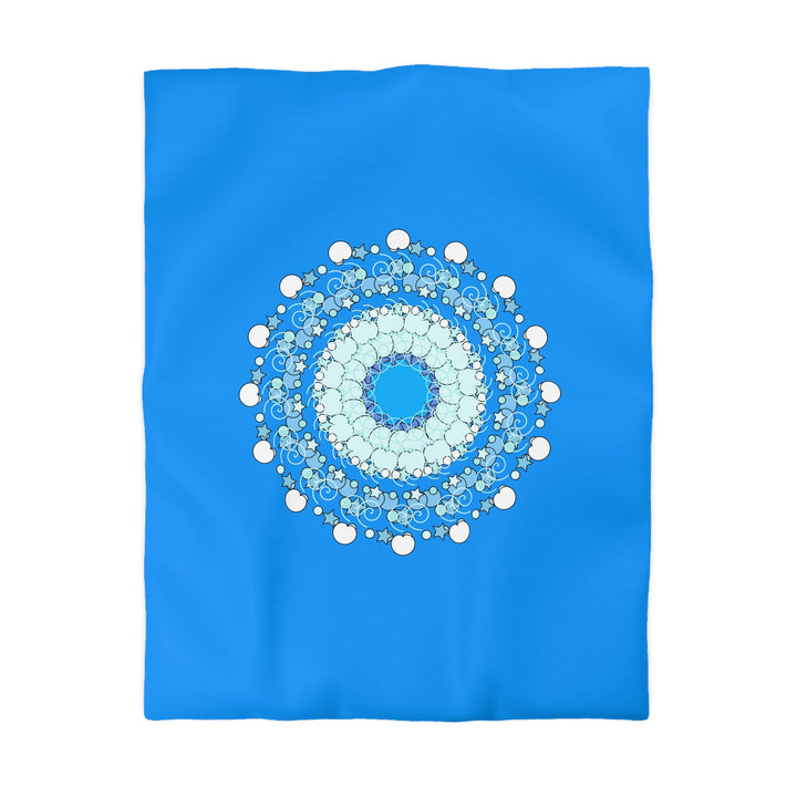 Christmas Snowflakes Microfiber Duvet Cover for Kids' Bed - Mandala Art Drawn by Hand - Mandala on Sky Blue background - Blululi