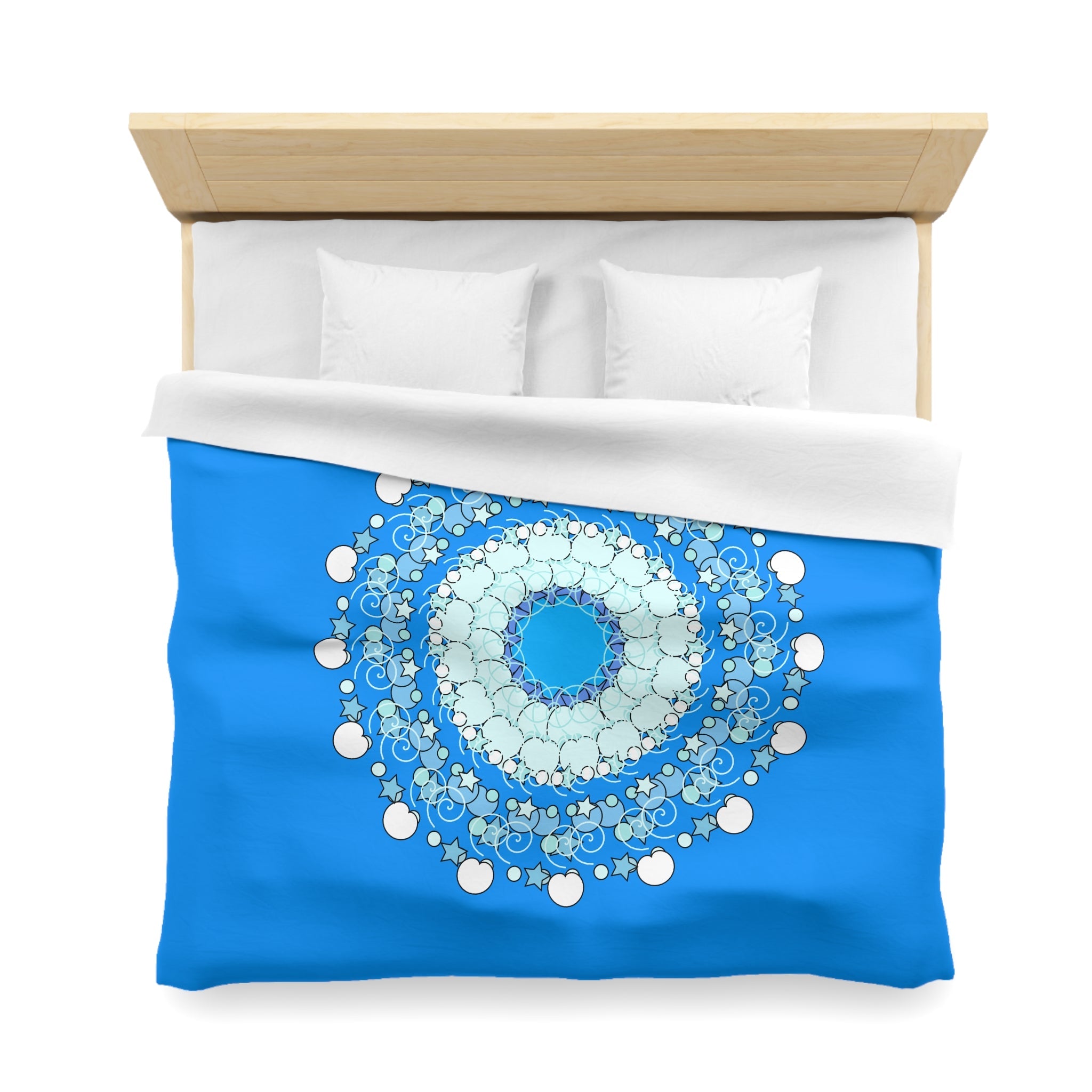 Christmas Snowflakes Microfiber Duvet Cover for Kids' Bed - Mandala Art Drawn by Hand - Mandala on Sky Blue background - Blululi