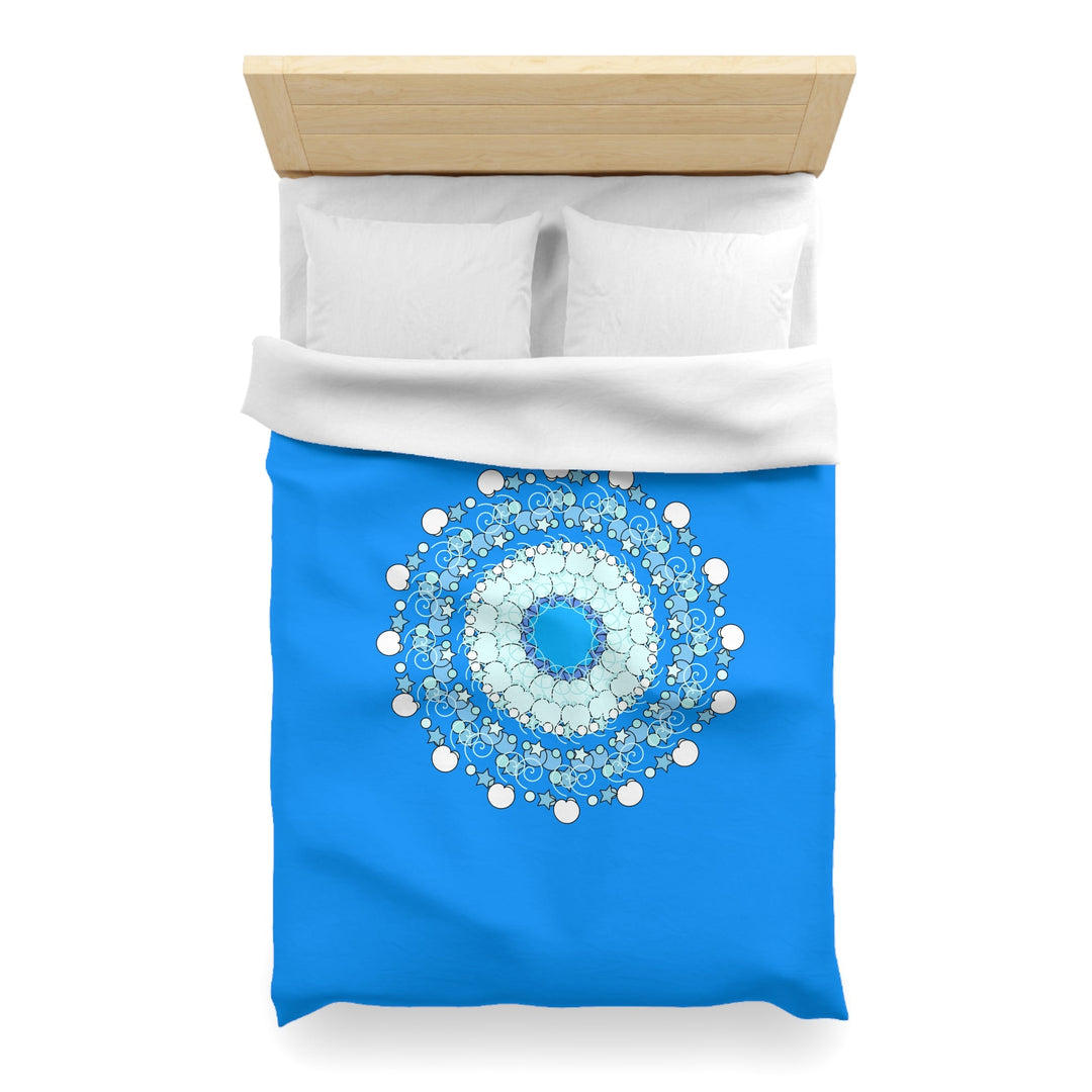 Christmas Snowflakes Microfiber Duvet Cover for Kids' Bed - Mandala Art Drawn by Hand - Mandala on Sky Blue background - Blululi