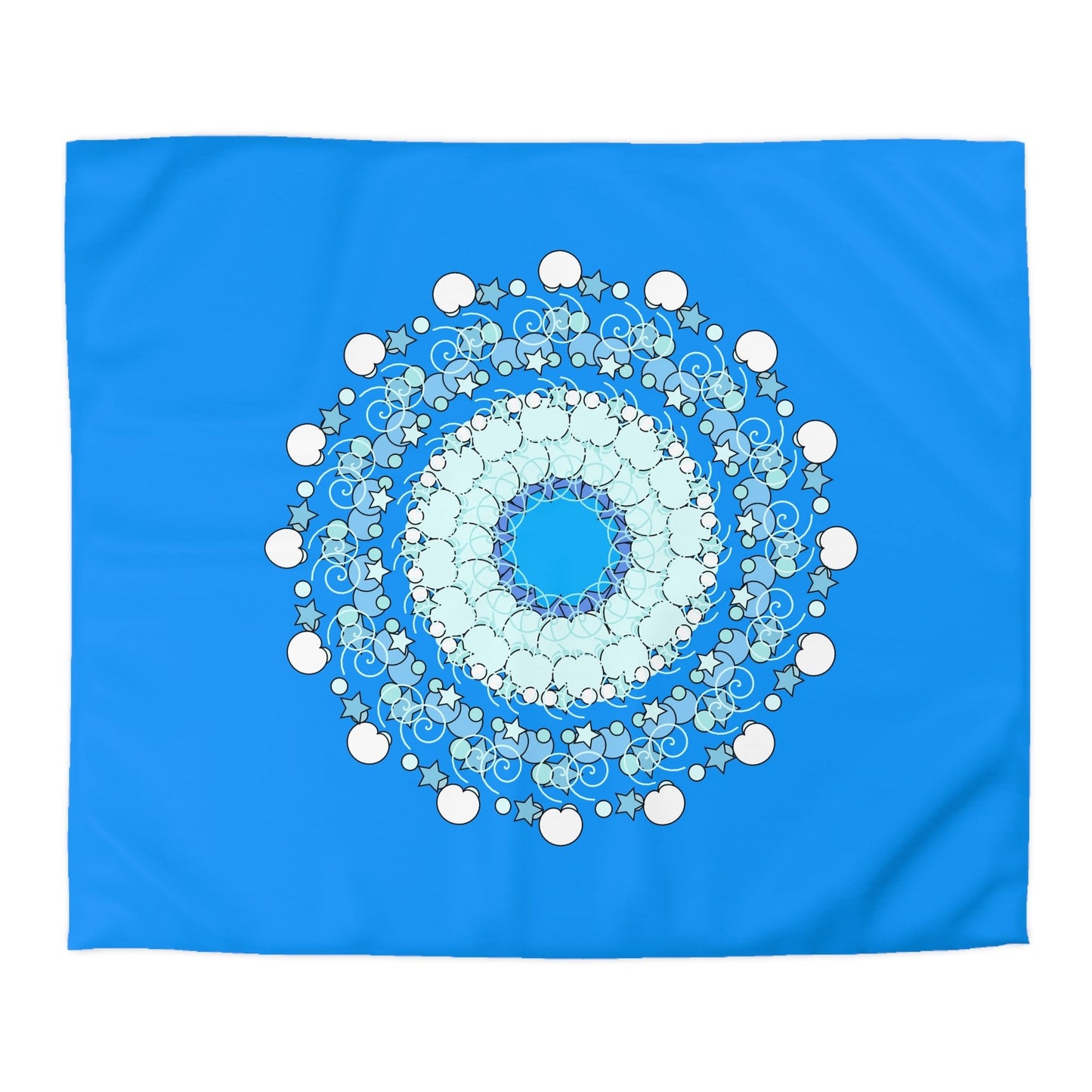 Christmas Snowflakes Microfiber Duvet Cover for Kids' Bed - Mandala Art Drawn by Hand - Mandala on Sky Blue background - Blululi