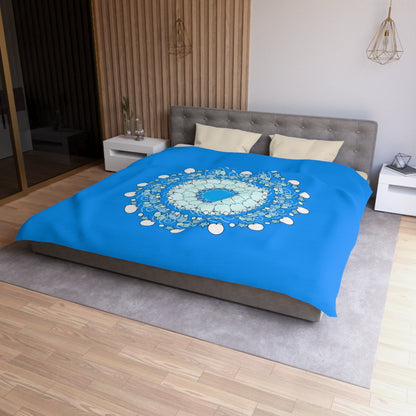 Christmas Snowflakes Microfiber Duvet Cover for Kids' Bed - Mandala Art Drawn by Hand - Mandala on Sky Blue background - Blululi