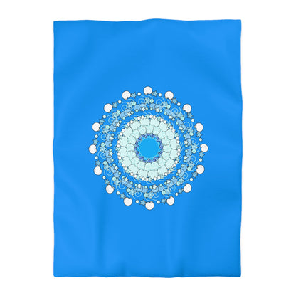 Christmas Snowflakes Microfiber Duvet Cover for Kids' Bed - Mandala Art Drawn by Hand - Mandala on Sky Blue background - Blululi