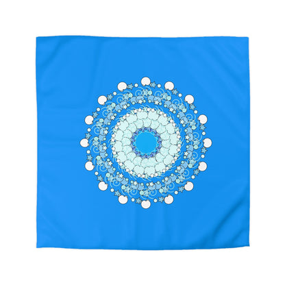 Christmas Snowflakes Microfiber Duvet Cover for Kids' Bed - Mandala Art Drawn by Hand - Mandala on Sky Blue background - Blululi