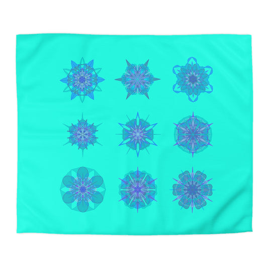 Christmas Snowflakes Microfiber Duvet Cover Mandala Art Drawn by Hand - Mandala on Aqua background - Blululi