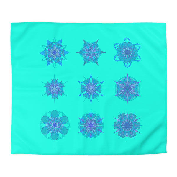 Christmas Snowflakes Microfiber Duvet Cover Mandala Art Drawn by Hand - Mandala on Aqua background - Blululi