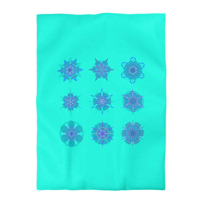 Christmas Snowflakes Microfiber Duvet Cover Mandala Art Drawn by Hand - Mandala on Aqua background - Blululi