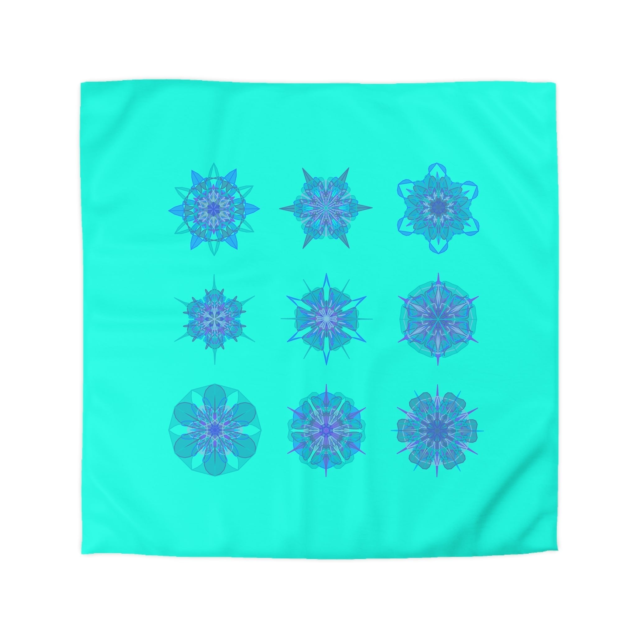 Christmas Snowflakes Microfiber Duvet Cover Mandala Art Drawn by Hand - Mandala on Aqua background - Blululi