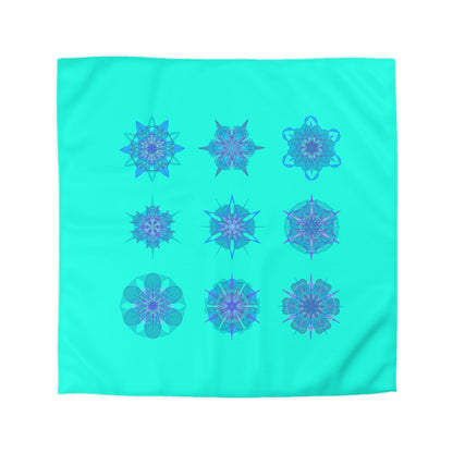 Christmas Snowflakes Microfiber Duvet Cover Mandala Art Drawn by Hand - Mandala on Aqua background - Blululi