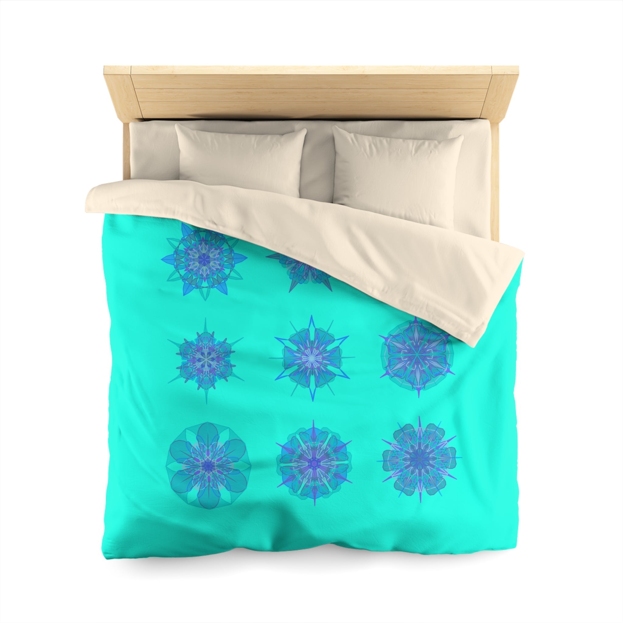 Christmas Snowflakes Microfiber Duvet Cover Mandala Art Drawn by Hand - Mandala on Aqua background - Blululi