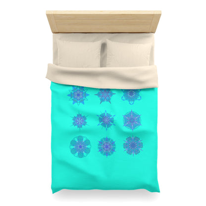 Christmas Snowflakes Microfiber Duvet Cover Mandala Art Drawn by Hand - Mandala on Aqua background - Blululi