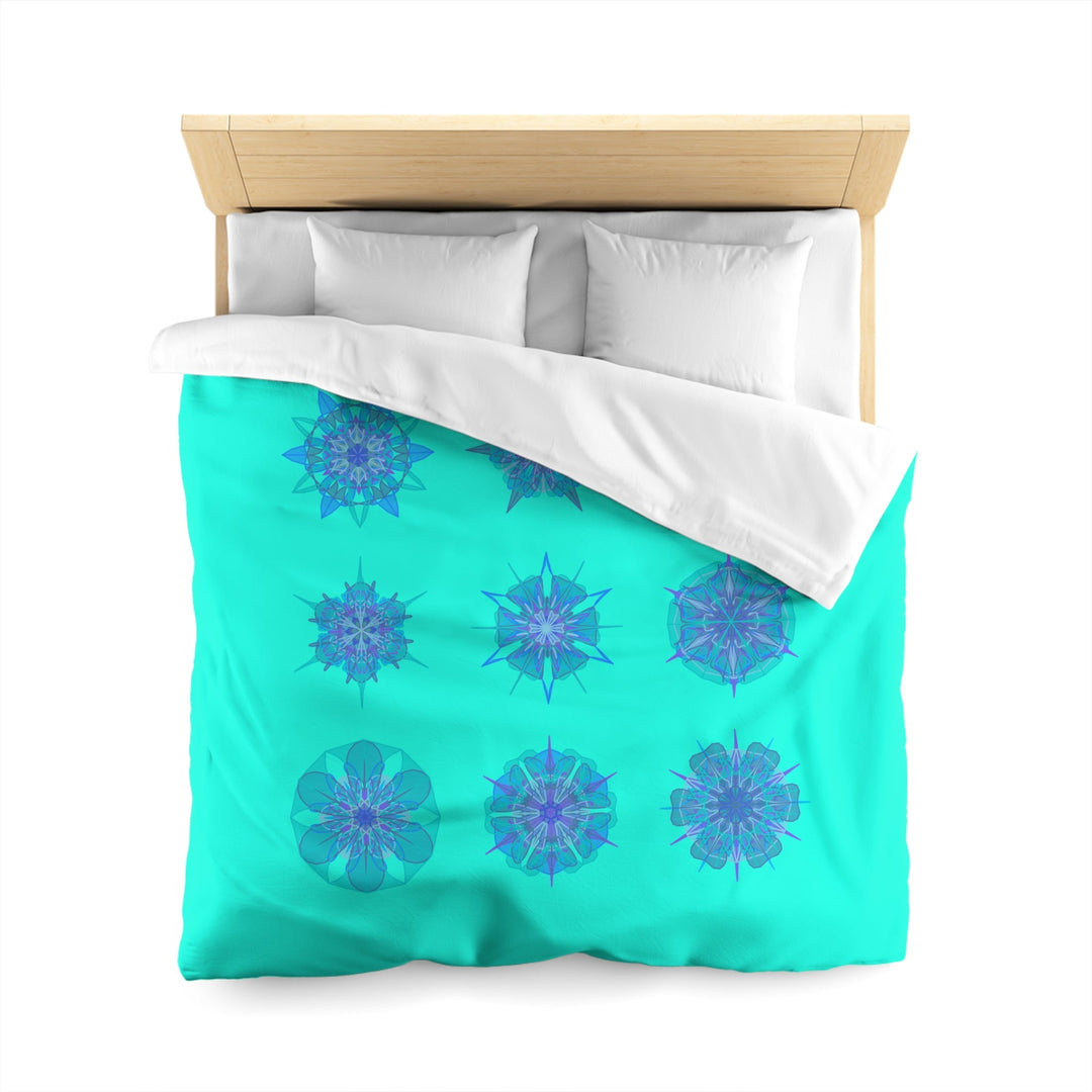 Christmas Snowflakes Microfiber Duvet Cover Mandala Art Drawn by Hand - Mandala on Aqua background - Blululi