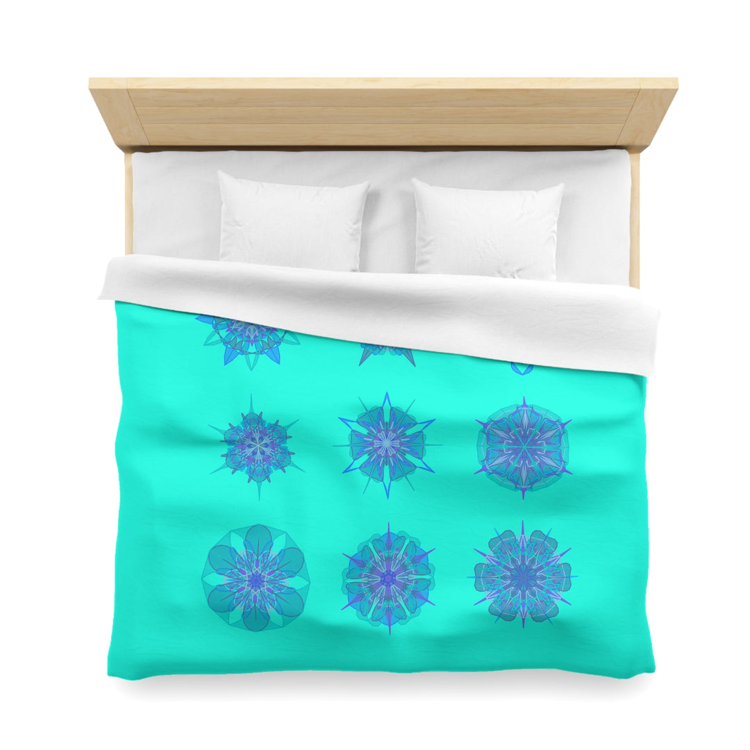 Christmas Snowflakes Microfiber Duvet Cover Mandala Art Drawn by Hand - Mandala on Aqua background - Blululi