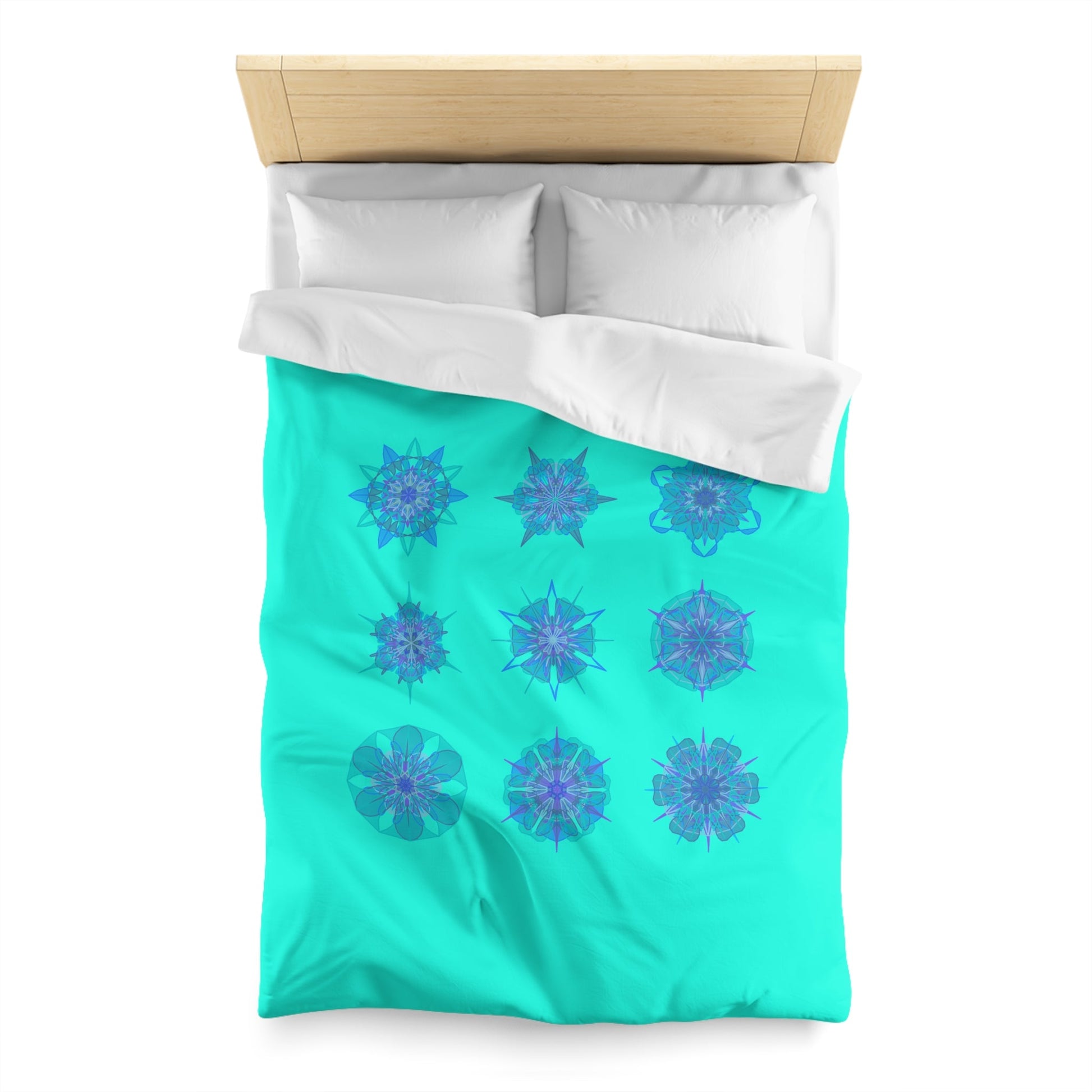 Christmas Snowflakes Microfiber Duvet Cover Mandala Art Drawn by Hand - Mandala on Aqua background - Blululi