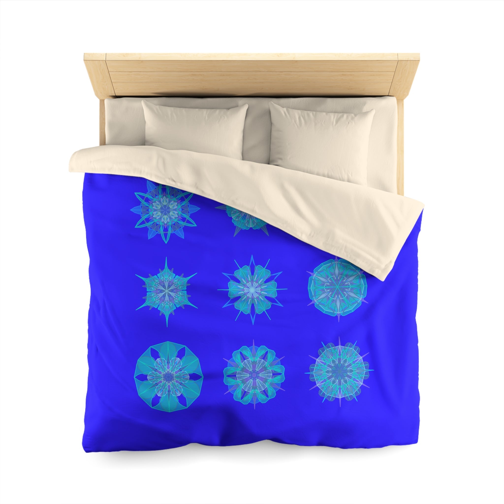 Christmas Snowflakes Microfiber Duvet Cover Mandala Art Drawn by Hand - Mandala on Electric Blue background - Blululi