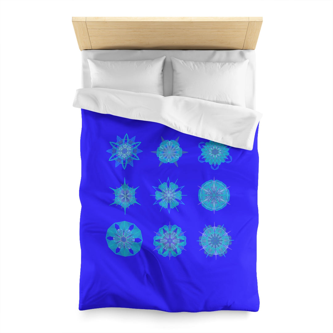 Christmas Snowflakes Microfiber Duvet Cover Mandala Art Drawn by Hand - Mandala on Electric Blue background - Blululi