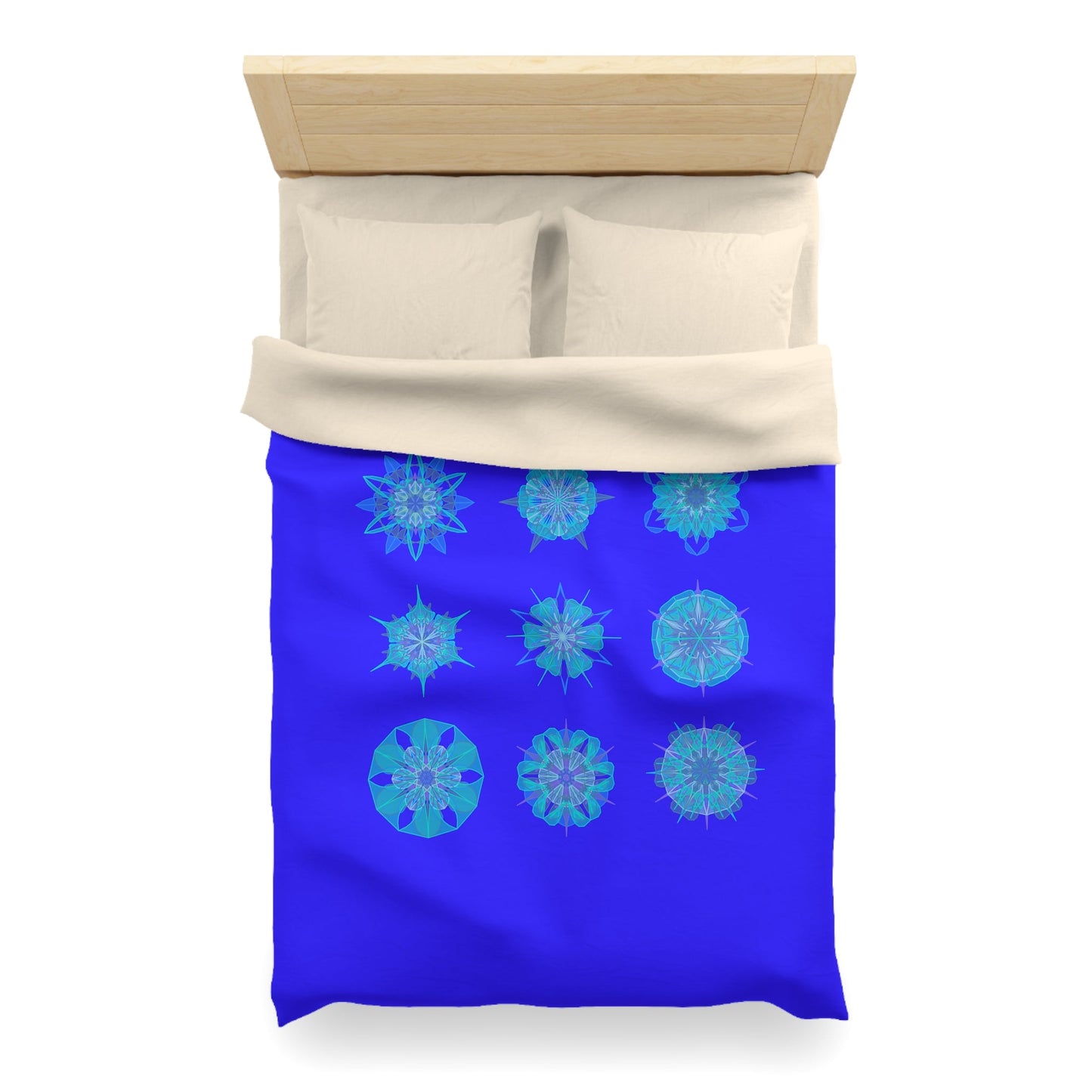 Christmas Snowflakes Microfiber Duvet Cover Mandala Art Drawn by Hand - Mandala on Electric Blue background - Blululi