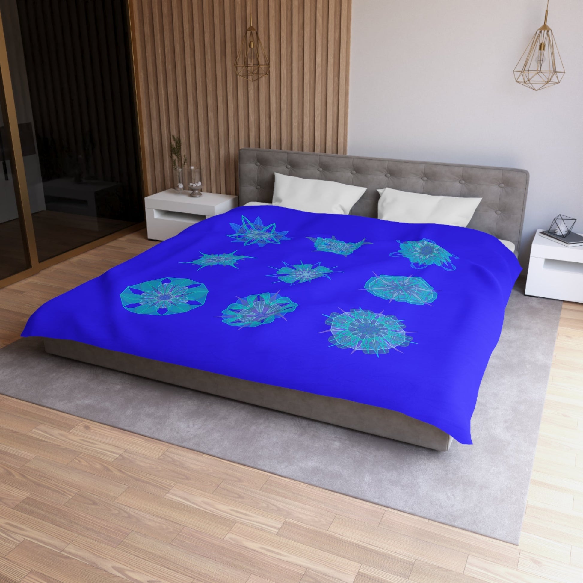 Christmas Snowflakes Microfiber Duvet Cover Mandala Art Drawn by Hand - Mandala on Electric Blue background - Blululi