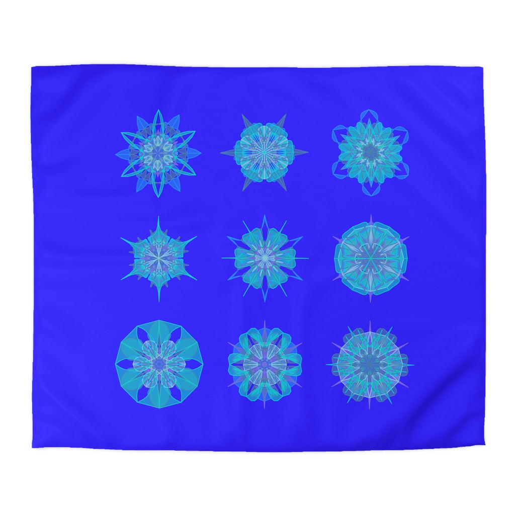 Christmas Snowflakes Microfiber Duvet Cover Mandala Art Drawn by Hand - Mandala on Electric Blue background - Blululi