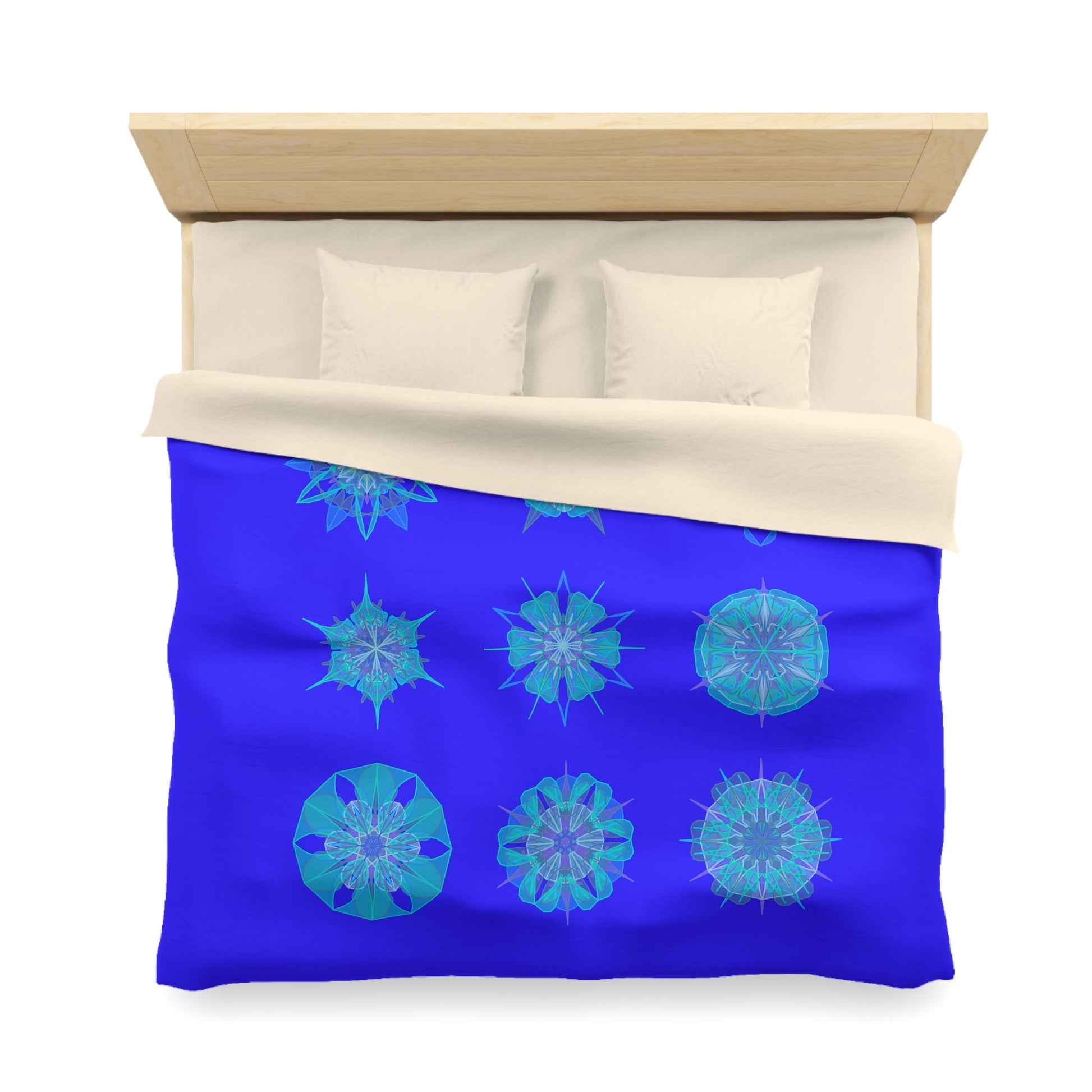 Christmas Snowflakes Microfiber Duvet Cover Mandala Art Drawn by Hand - Mandala on Electric Blue background - Blululi