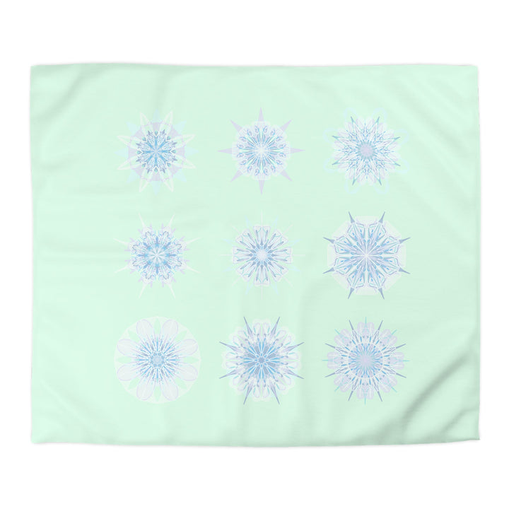 Christmas Snowflakes Microfiber Duvet Cover Mandala Art Drawn by Hand - Mandala on Minty Fresh background - Blululi