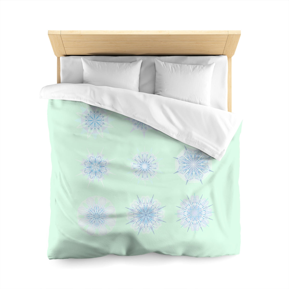 Christmas Snowflakes Microfiber Duvet Cover Mandala Art Drawn by Hand - Mandala on Minty Fresh background - Blululi
