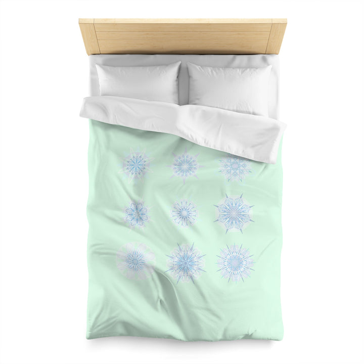 Christmas Snowflakes Microfiber Duvet Cover Mandala Art Drawn by Hand - Mandala on Minty Fresh background - Blululi