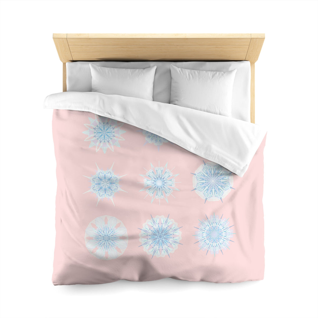 Christmas Snowflakes Microfiber Duvet Cover Mandala Art Drawn by Hand - Mandala on Soft Blush Pink background - Blululi