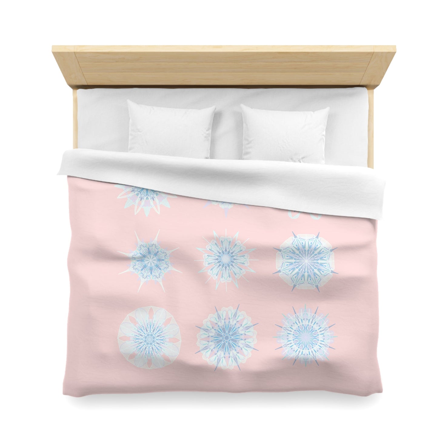 Christmas Snowflakes Microfiber Duvet Cover Mandala Art Drawn by Hand - Mandala on Soft Blush Pink background - Blululi