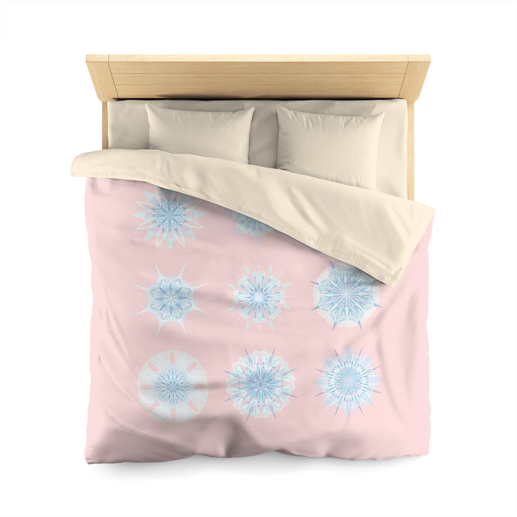 Christmas Snowflakes Microfiber Duvet Cover Mandala Art Drawn by Hand - Mandala on Soft Blush Pink background - Blululi