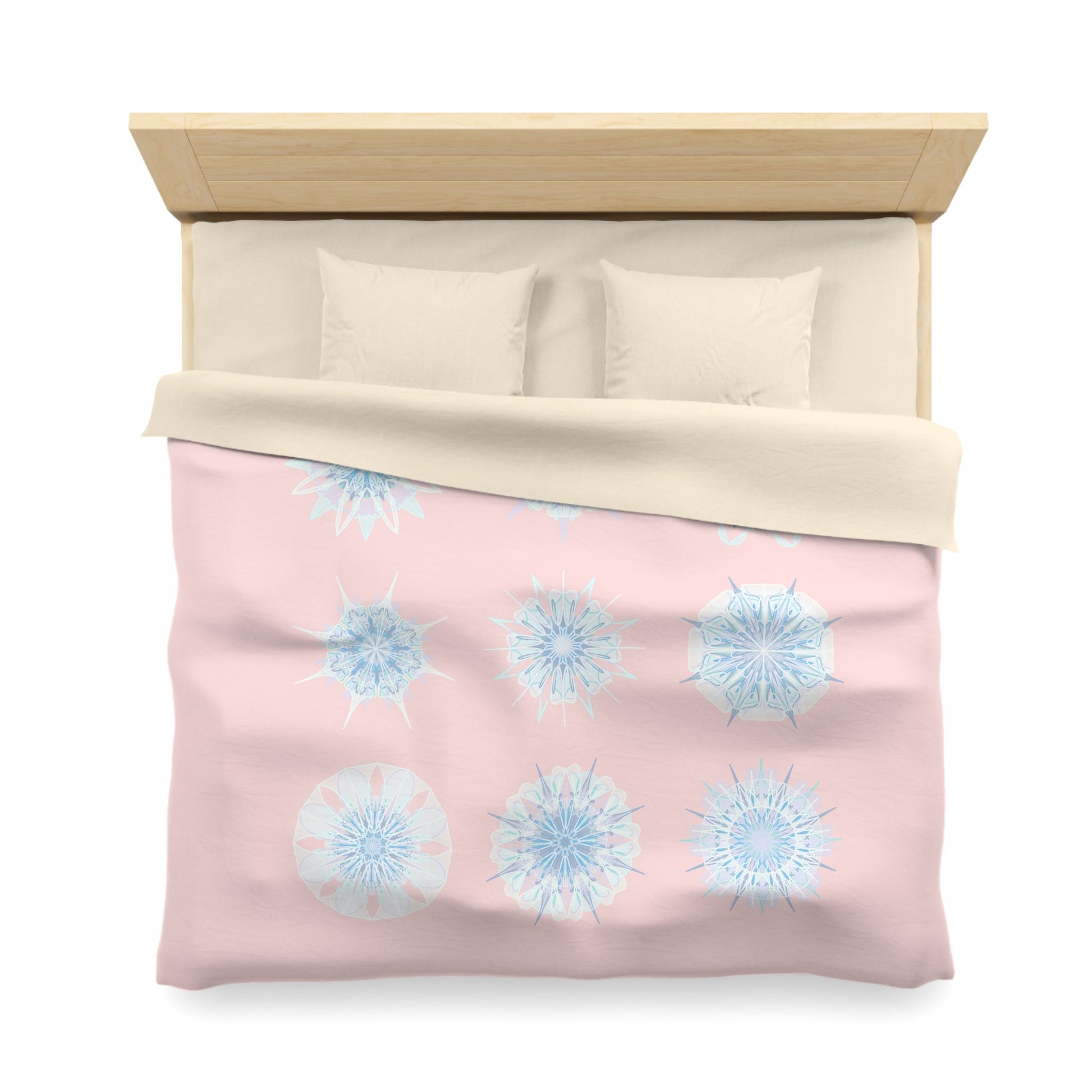 Christmas Snowflakes Microfiber Duvet Cover Mandala Art Drawn by Hand - Mandala on Soft Blush Pink background - Blululi