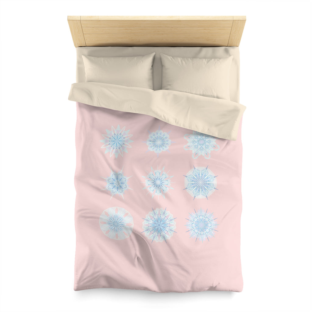 Christmas Snowflakes Microfiber Duvet Cover Mandala Art Drawn by Hand - Mandala on Soft Blush Pink background - Blululi