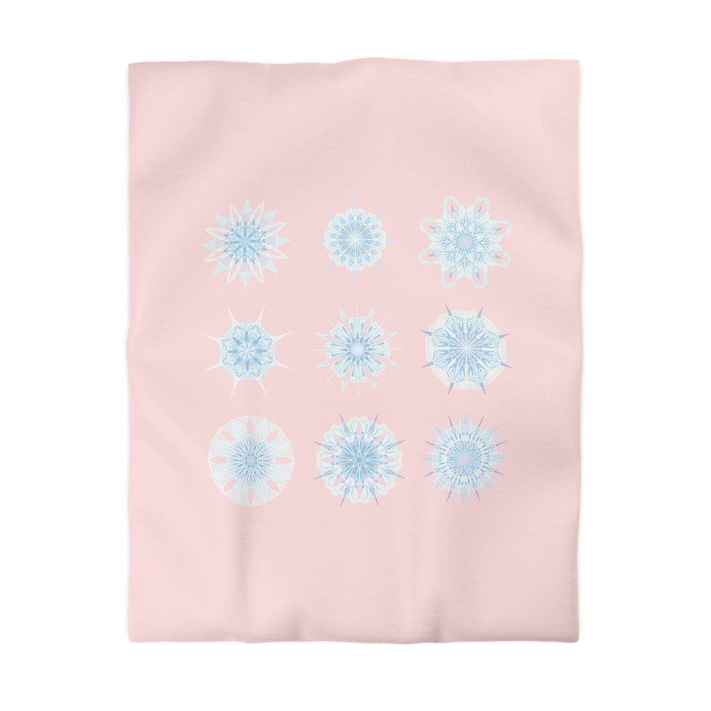 Christmas Snowflakes Microfiber Duvet Cover Mandala Art Drawn by Hand - Mandala on Soft Blush Pink background - Blululi