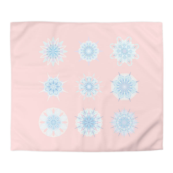 Christmas Snowflakes Microfiber Duvet Cover Mandala Art Drawn by Hand - Mandala on Soft Blush Pink background - Blululi