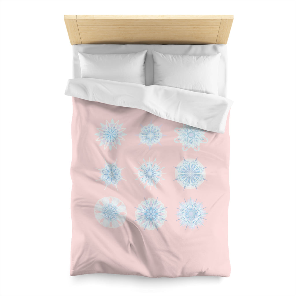 Christmas Snowflakes Microfiber Duvet Cover Mandala Art Drawn by Hand - Mandala on Soft Blush Pink background - Blululi