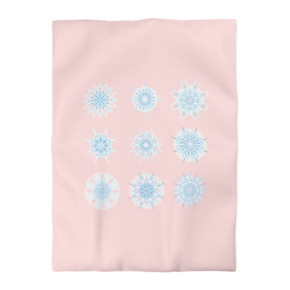 Christmas Snowflakes Microfiber Duvet Cover Mandala Art Drawn by Hand - Mandala on Soft Blush Pink background - Blululi