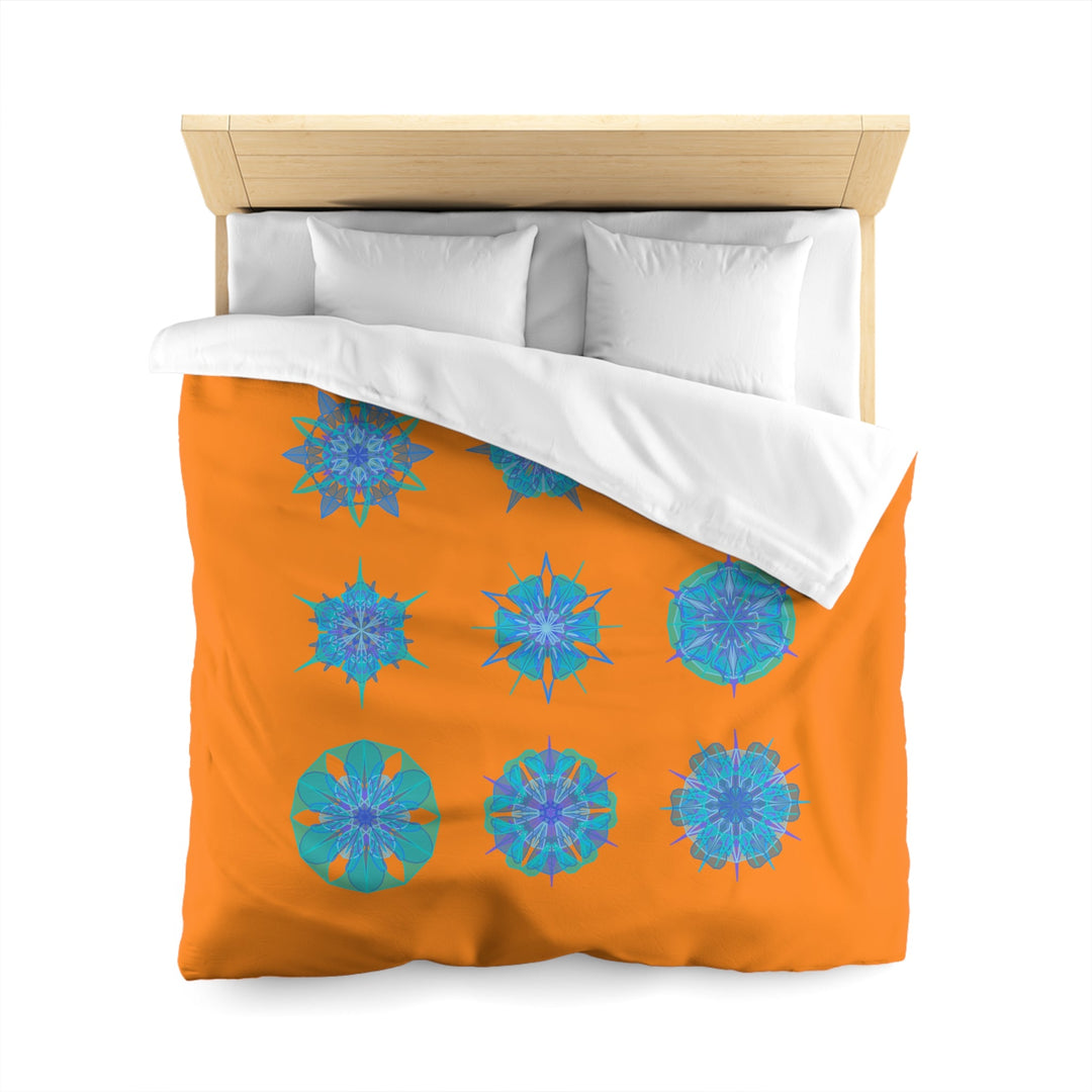 Christmas Snowflakes Microfiber Duvet Cover Mandala Art Drawn by Hand - Mandala on Sunset Glow background - Blululi