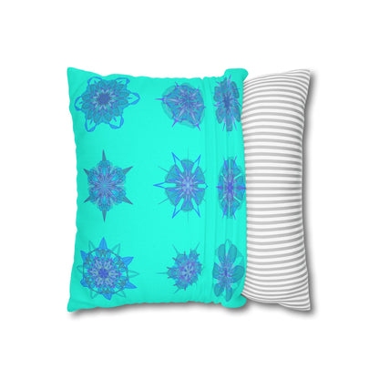 Christmas Snowflakes pillowcase for bed - Spun Polyester Square Pillowcase Mandala Art - Original Fine Art - Hand - drawn, Aqua - Blululi