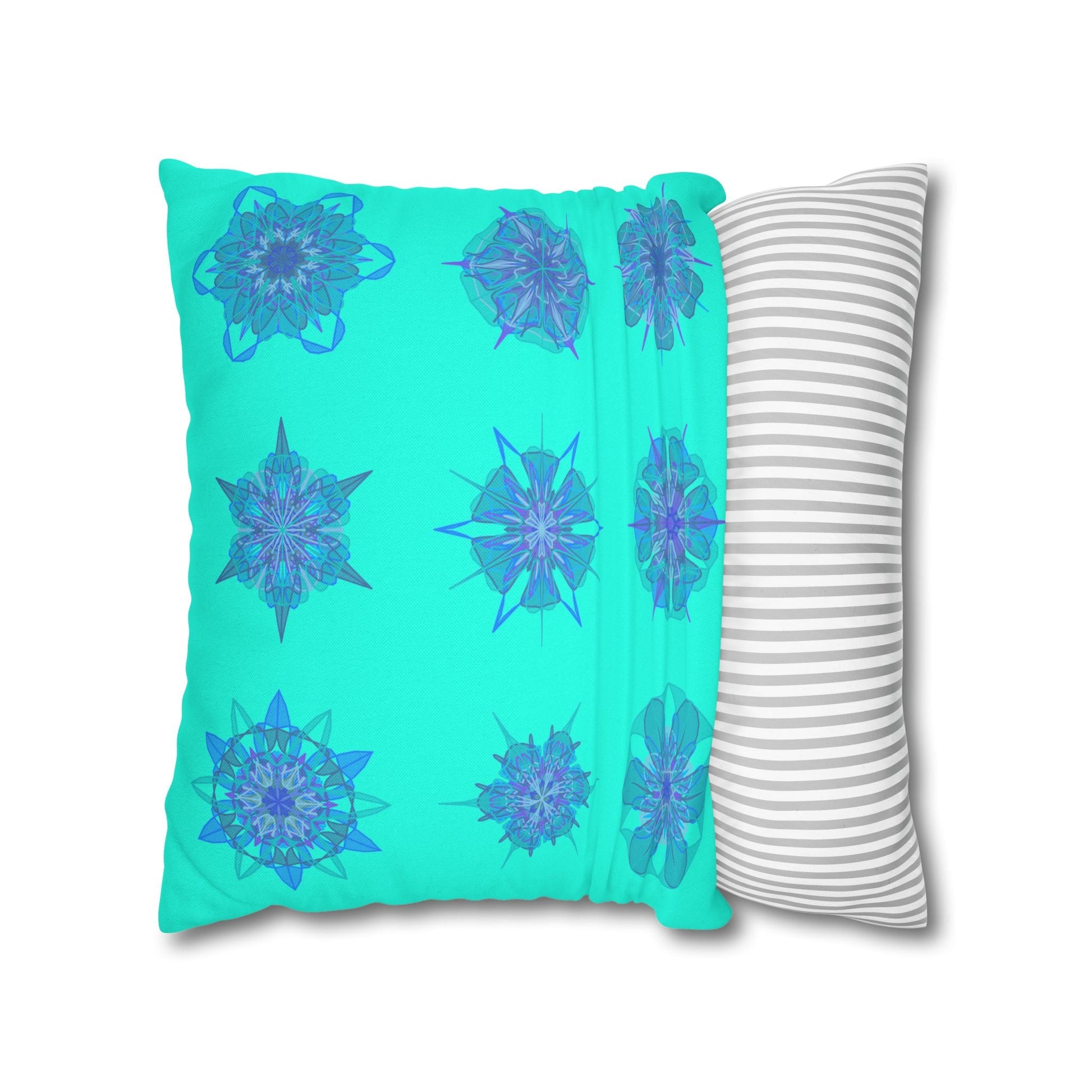 Christmas Snowflakes pillowcase for bed - Spun Polyester Square Pillowcase Mandala Art - Original Fine Art - Hand - drawn, Aqua - Blululi