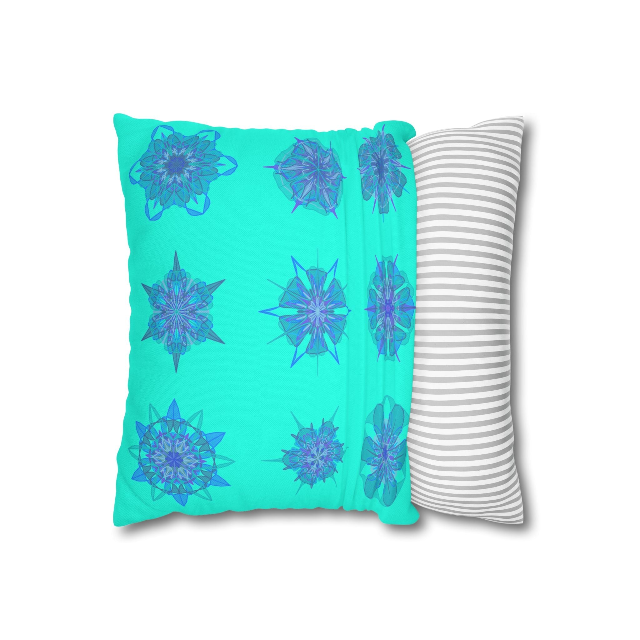 Christmas Snowflakes pillowcase for bed - Spun Polyester Square Pillowcase Mandala Art - Original Fine Art - Hand - drawn, Aqua - Blululi