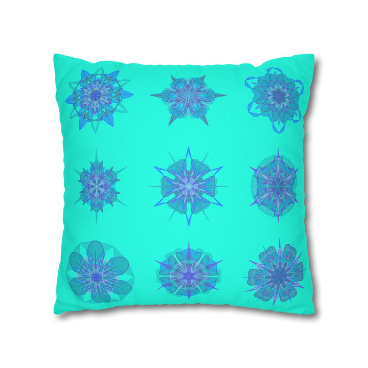 Christmas Snowflakes pillowcase for bed - Spun Polyester Square Pillowcase Mandala Art - Original Fine Art - Hand - drawn, Aqua - Blululi