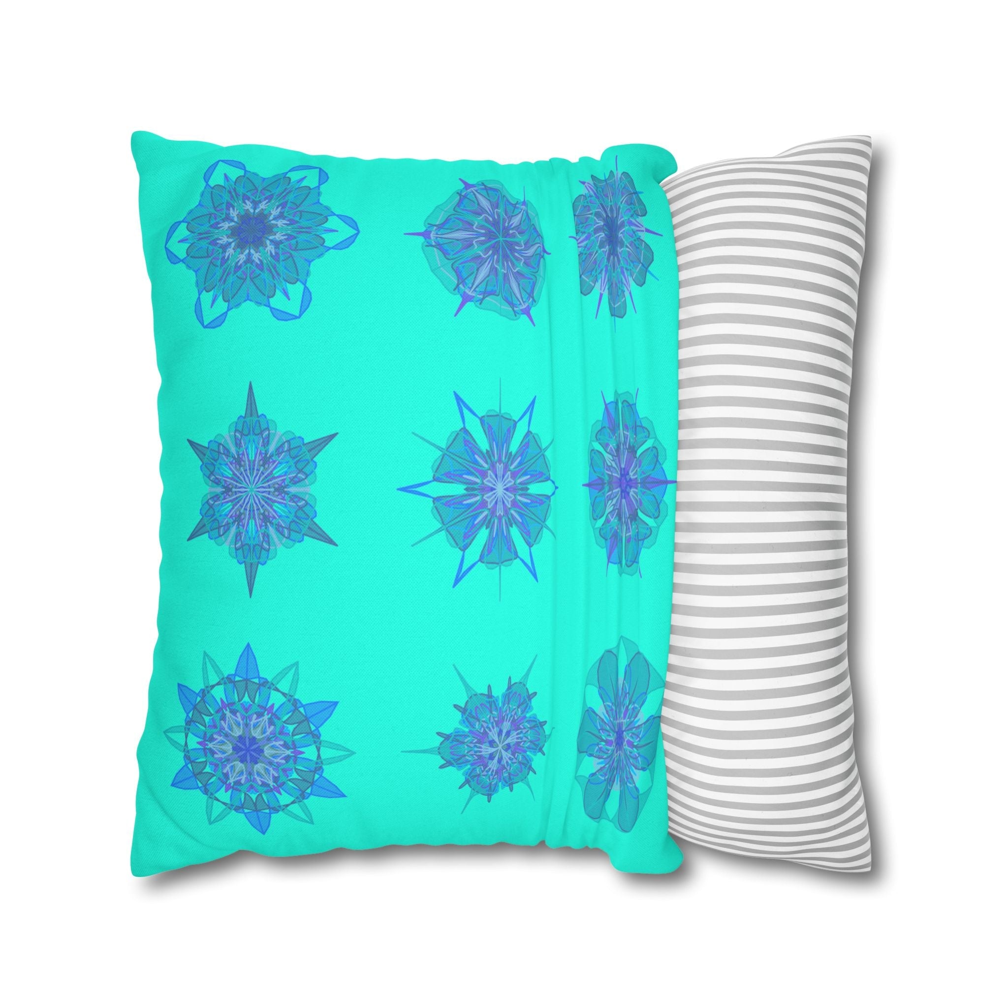 Christmas Snowflakes pillowcase for bed - Spun Polyester Square Pillowcase Mandala Art - Original Fine Art - Hand - drawn, Aqua - Blululi