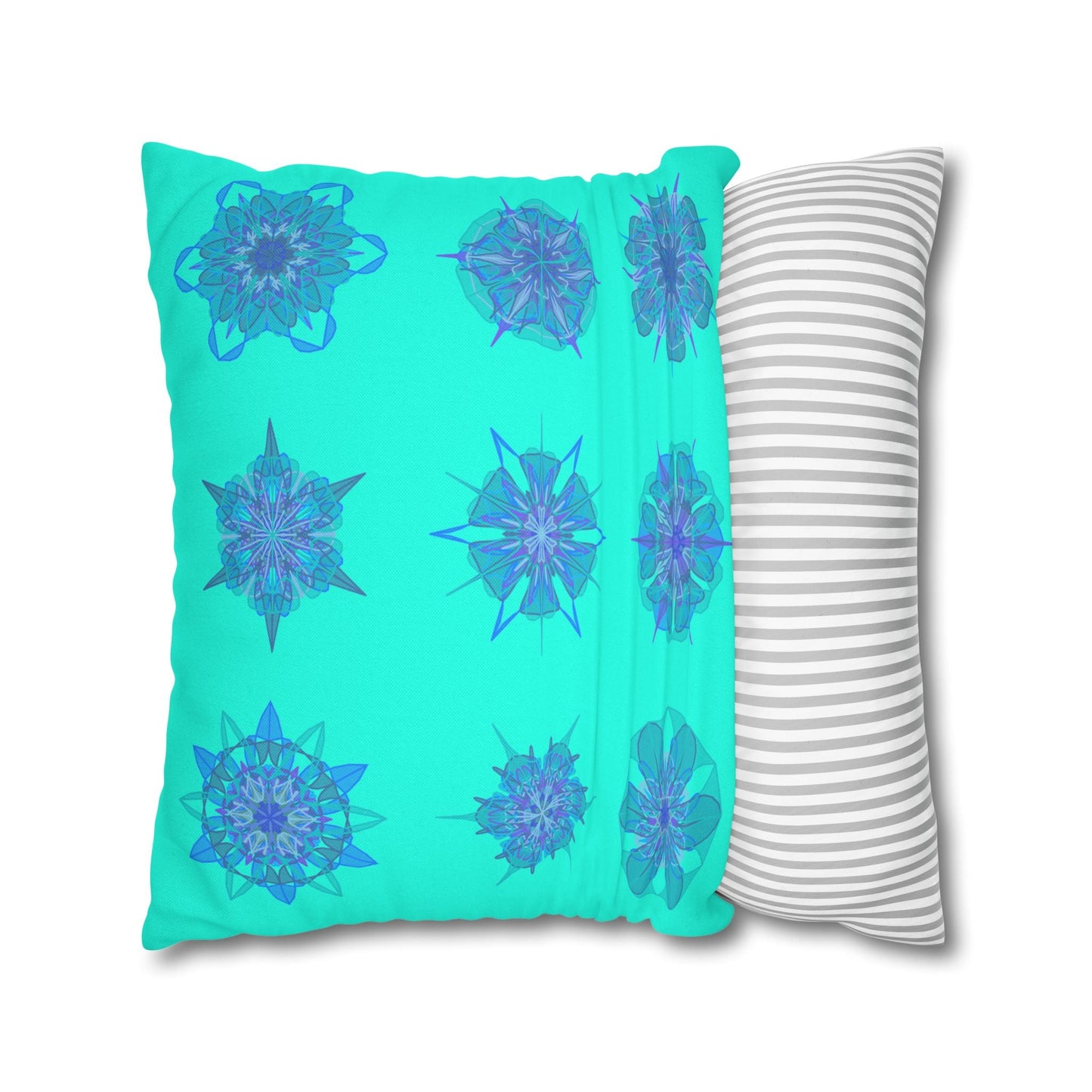 Christmas Snowflakes pillowcase for bed - Spun Polyester Square Pillowcase Mandala Art - Original Fine Art - Hand - drawn, Aqua - Blululi