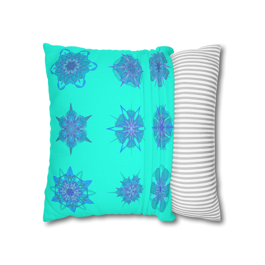 Christmas Snowflakes pillowcase for bed - Spun Polyester Square Pillowcase Mandala Art - Original Fine Art - Hand - drawn, Aqua - Blululi