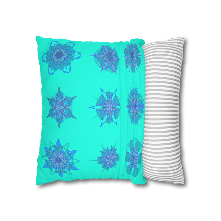 Christmas Snowflakes pillowcase for bed - Spun Polyester Square Pillowcase Mandala Art - Original Fine Art - Hand - drawn, Aqua - Blululi